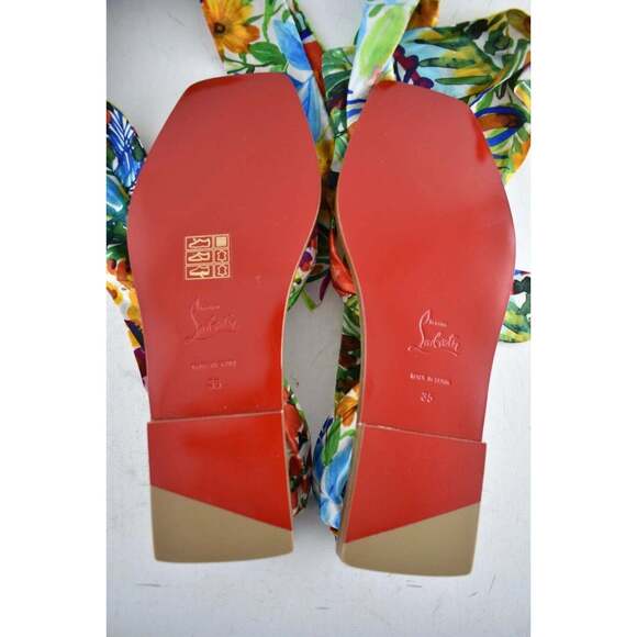 Christian Louboutin Niloofar Flat Satin Lace Up Tie Floral Multicolor Sandal 35 - Picture 12 of 12